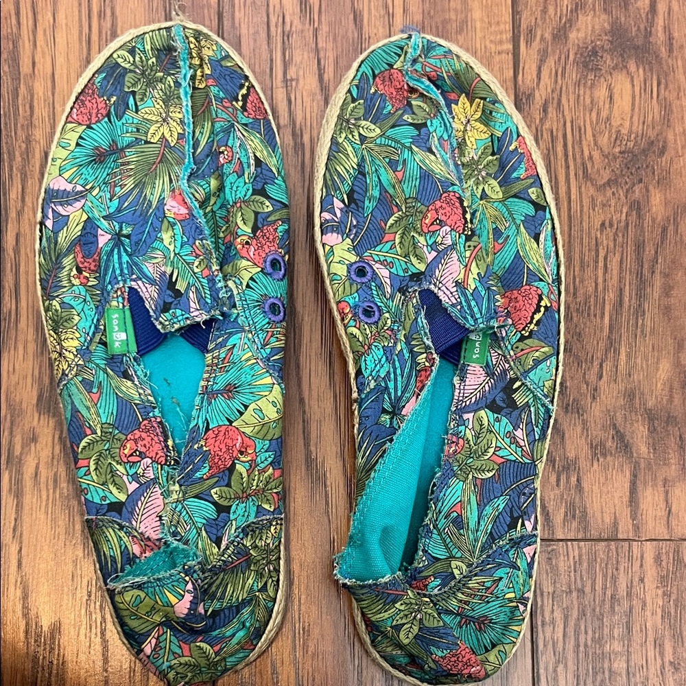 Sanuk Tropical Floral Slip-On Espadrilles in Teal & Multi